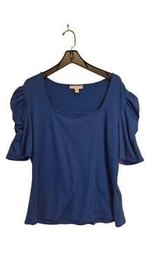 12 Thompson Top Size 2X Blue Ribbed Puff Sleeve Square Neck